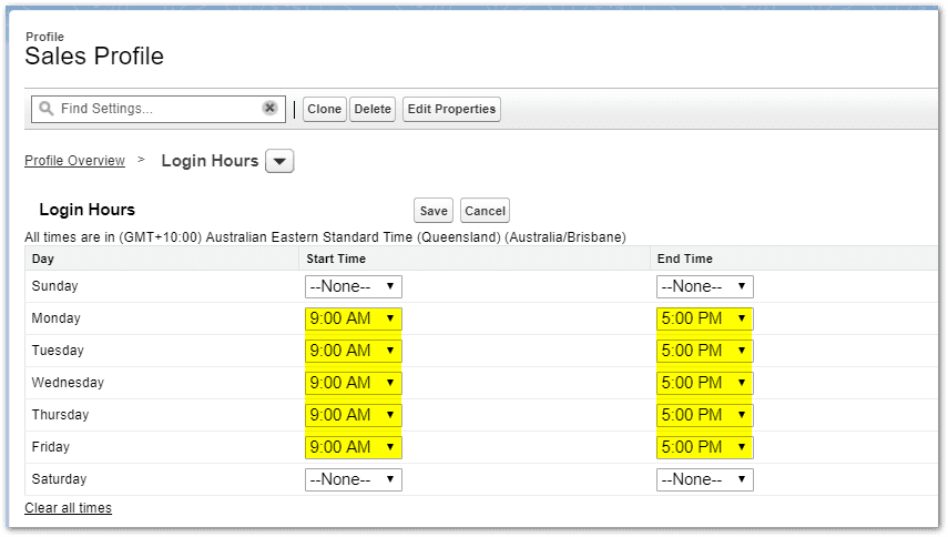 Salesforce Login Hours Configuration