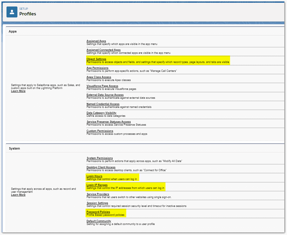 Security Settings in Salesforce Profile