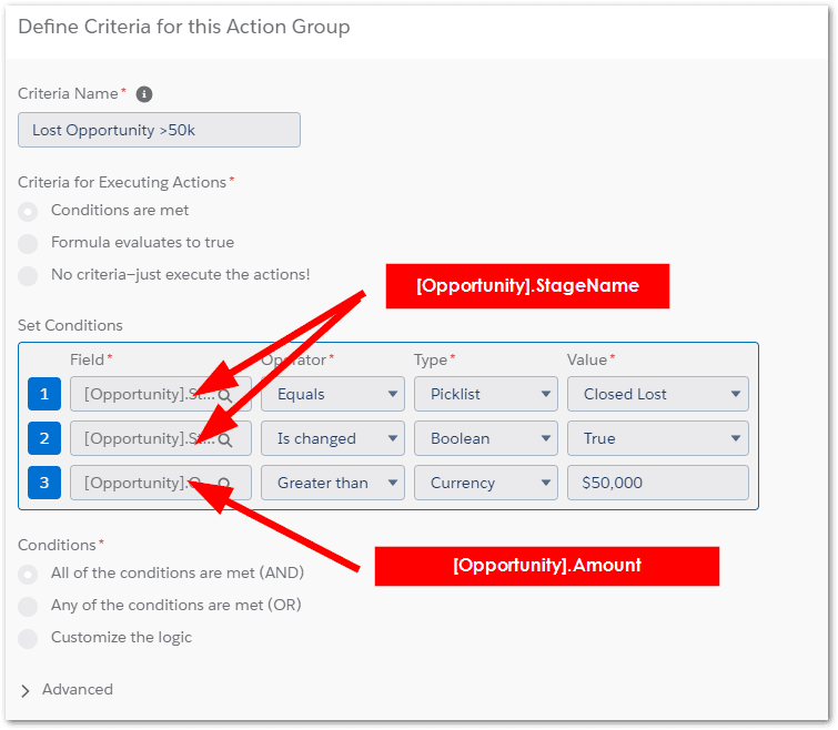 Set Conditions for Process in Salesforce