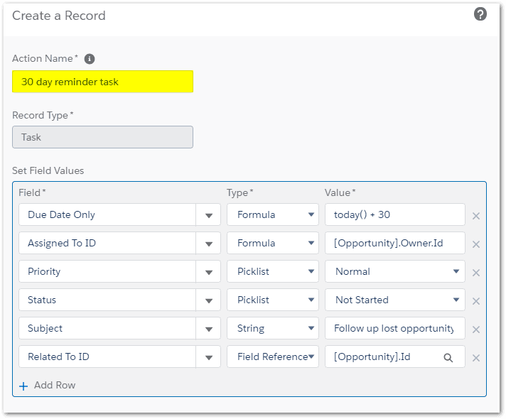 Action to occur in Salesforce Process Builder