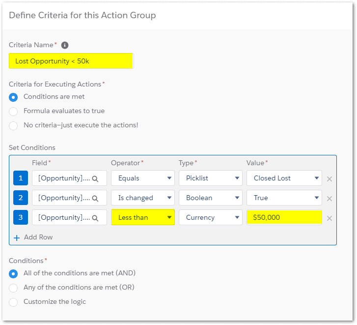 Second criteria in Salesforce Process Builder