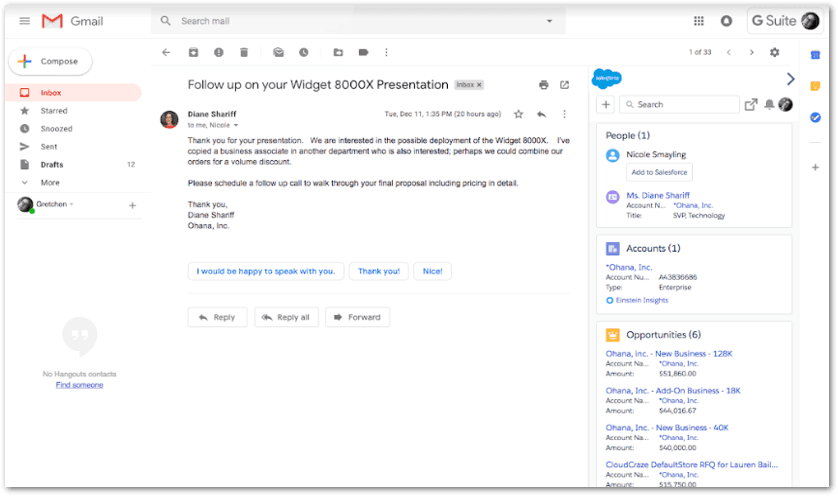 Example of Salesforce Integration with Gmail