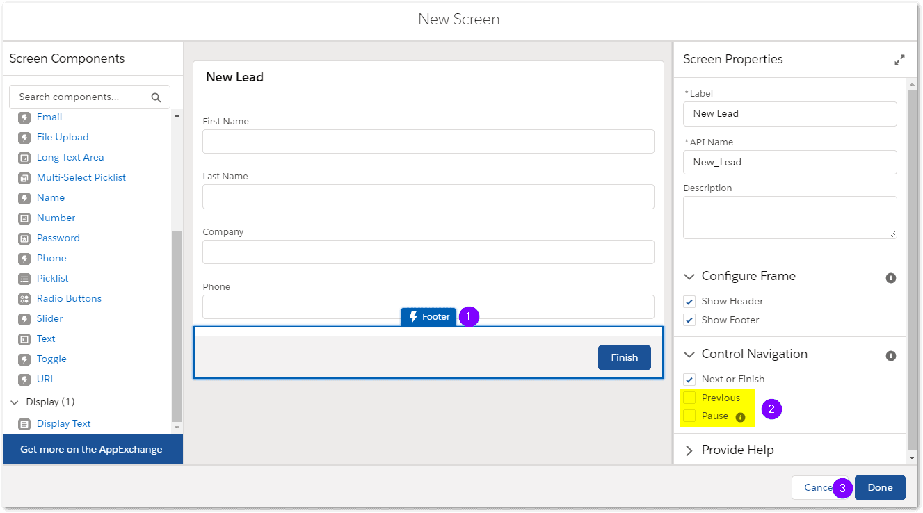 Footer in Salesforce's Interface Setup