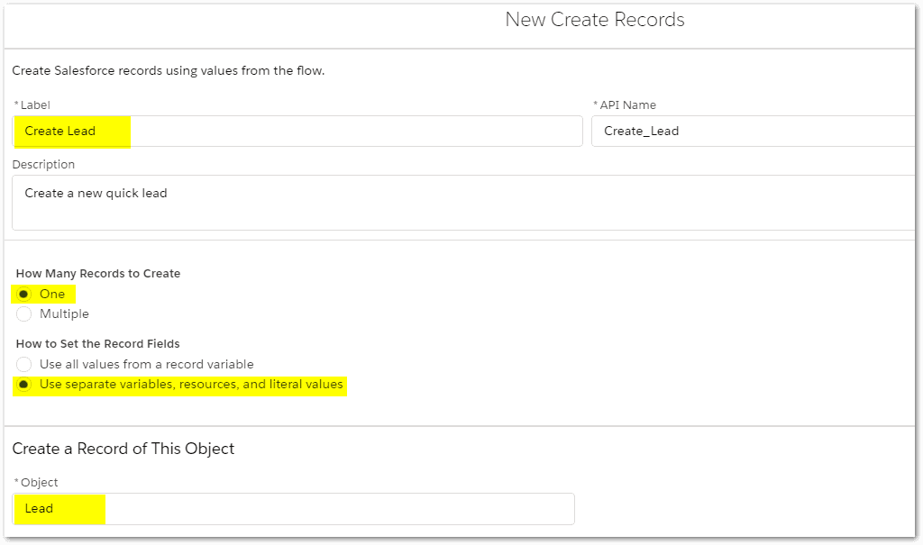 Create New Record with Flow in Salesforce