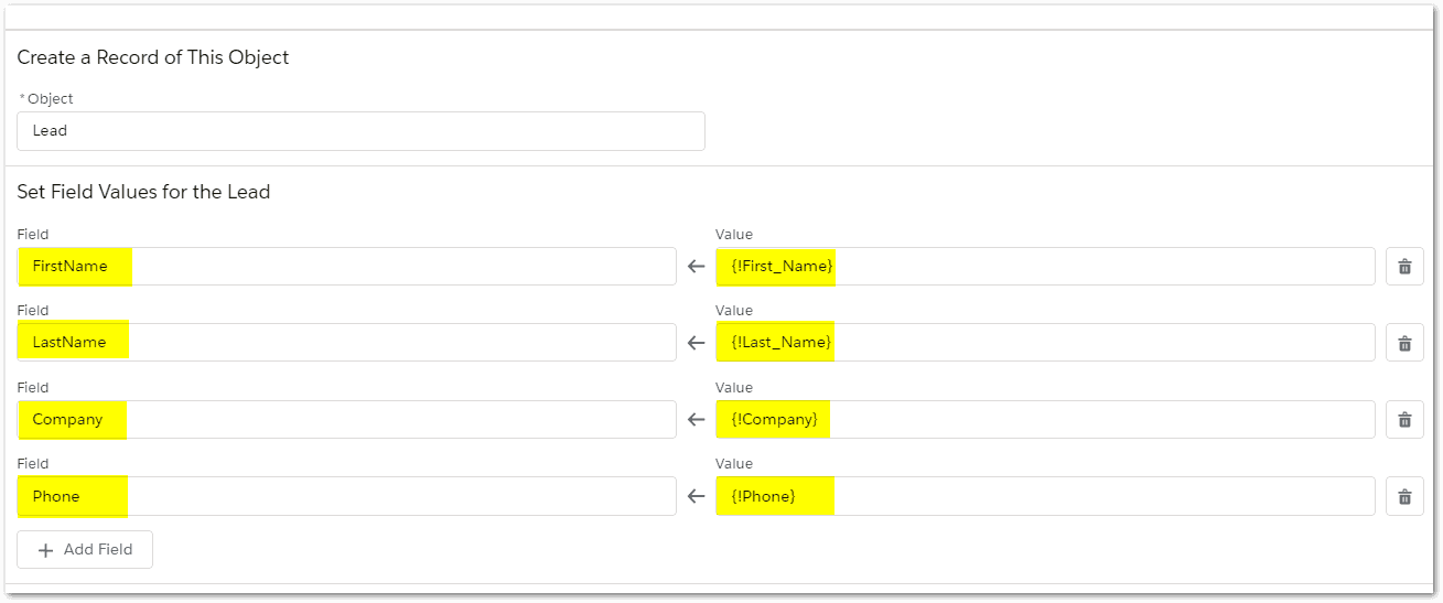 Set field values for new record creation