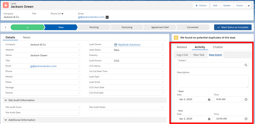 Salesforce - Schedule an Event