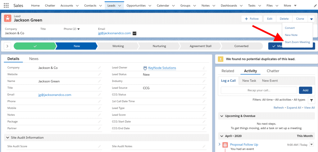 Zoom Meeting with Salesforce Lead