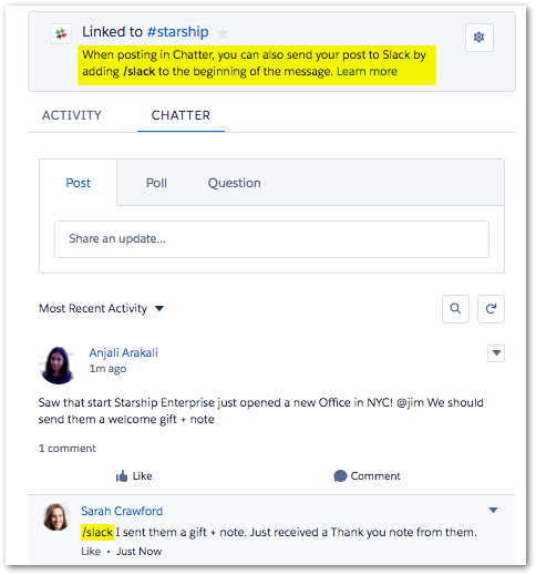 Slack and Salesforce Integration through Chatter